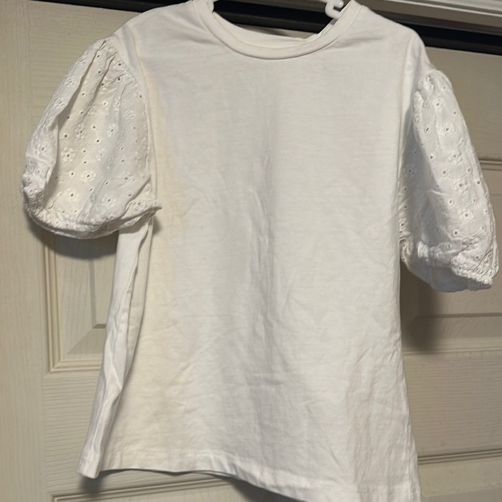 Zara Kids White Eyelet Puff Sleeve Tee